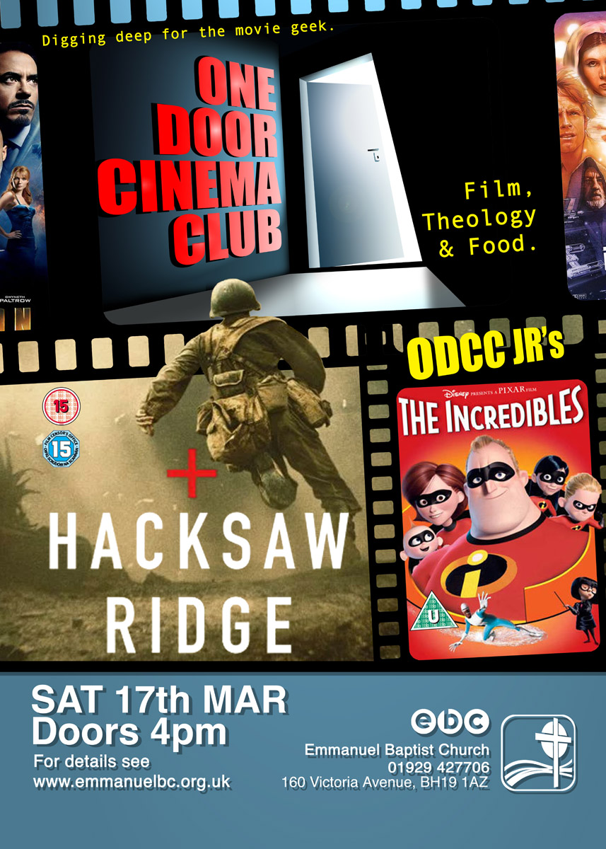 Poster of One Door Cinema Club Event presenting Hacksaw Ridge at Emmanuel Baptist Church on 20/01/2018